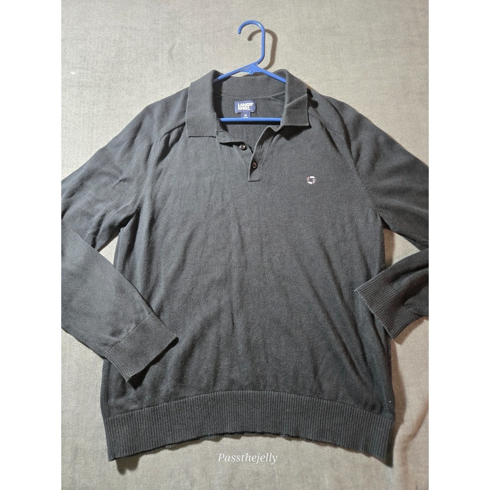 Lands' End JPMorgan Chase Employee Men's Medium Black Long Sleeve Polo Sweater